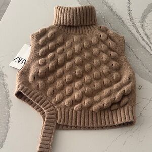 Zara Women's Textured Tan Cowl Neck Sweater